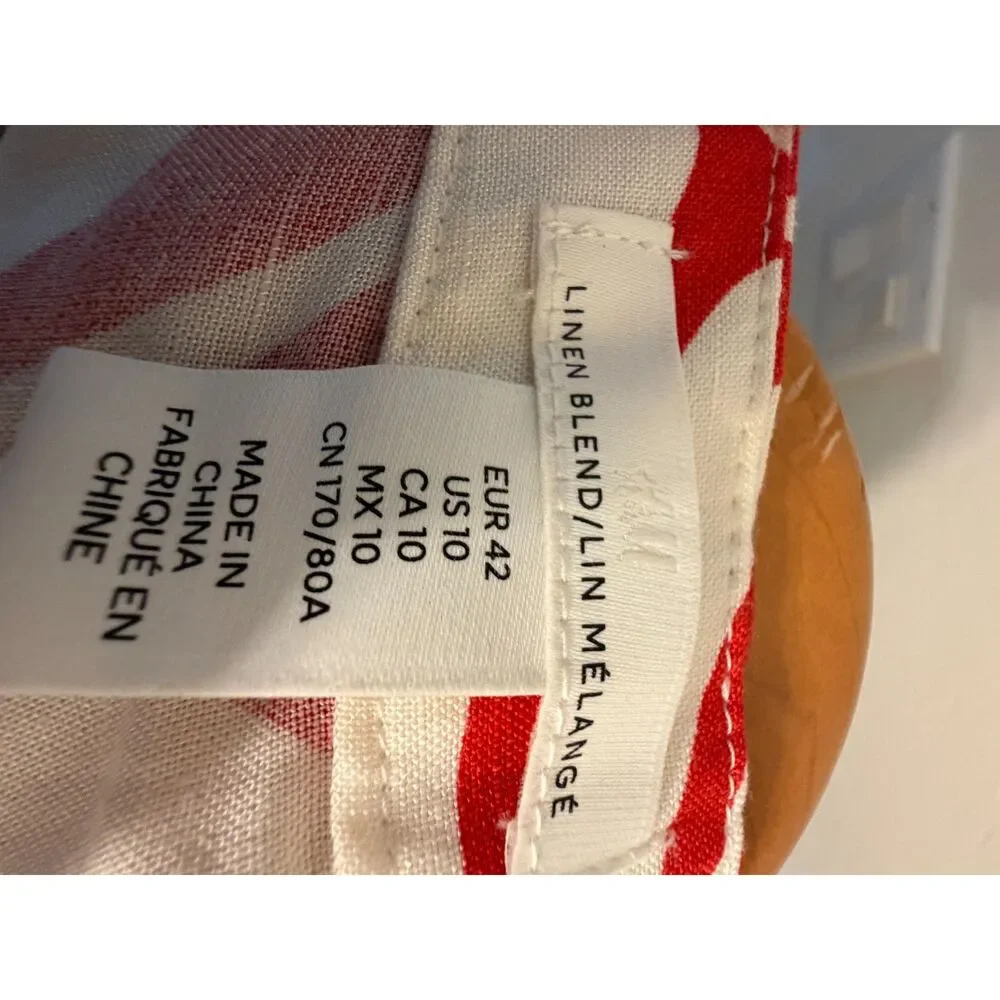 Women's Red & White Tropical Print Linen Blend Pants – Size 10 H&M